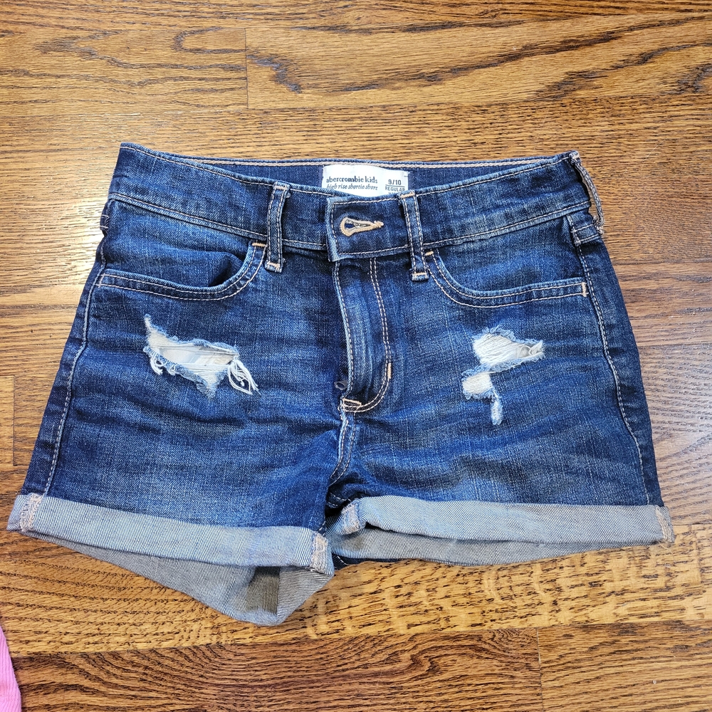 Abercrombie & Fitch Girl's Distressed Jean Shorts - Blue